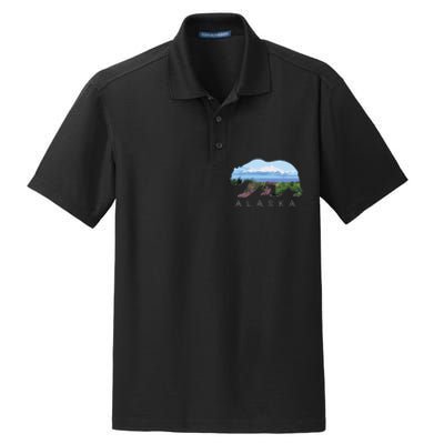 Alaskan Bear With Wildflowers Mountain Snow Dry Zone Grid Polo