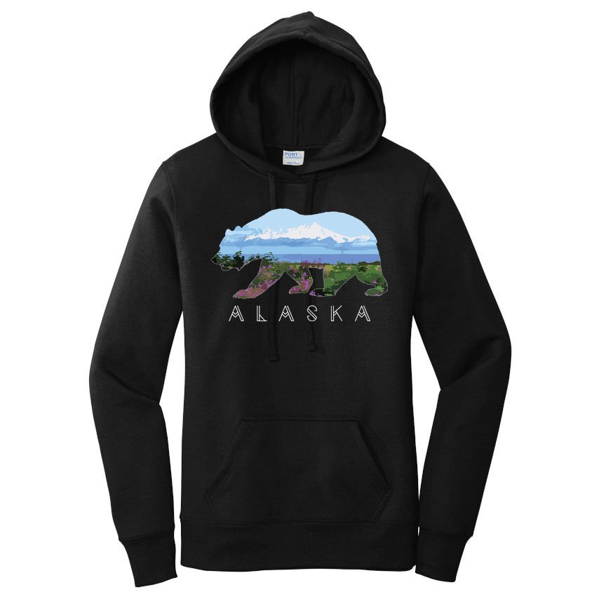Alaskan Bear With Wildflowers Mountain Snow Women's Pullover Hoodie