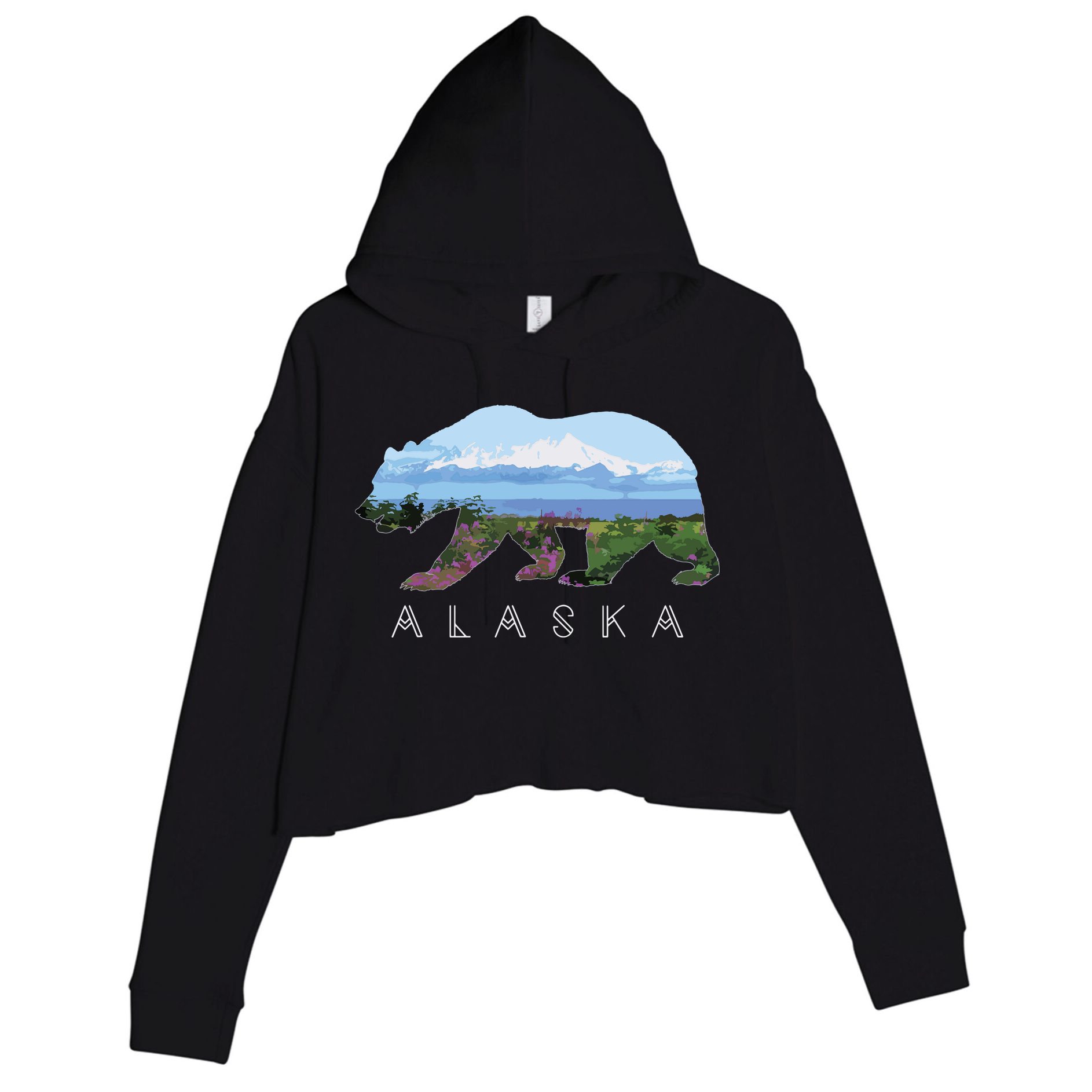Alaskan Bear With Wildflowers Mountain Snow Crop Fleece Hoodie