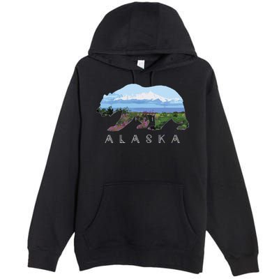 Alaskan Bear With Wildflowers Mountain Snow Premium Pullover Hoodie
