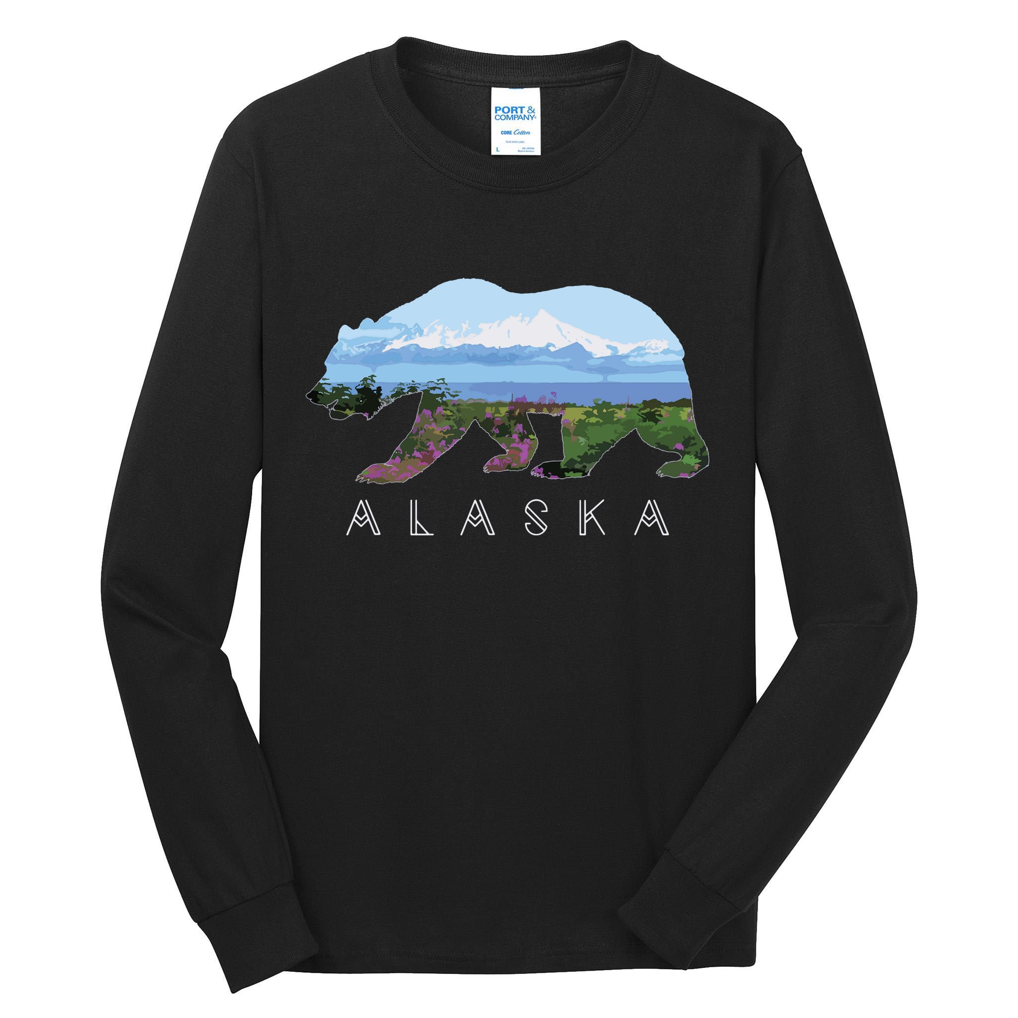Alaskan Bear With Wildflowers Mountain Snow Tall Long Sleeve T-Shirt