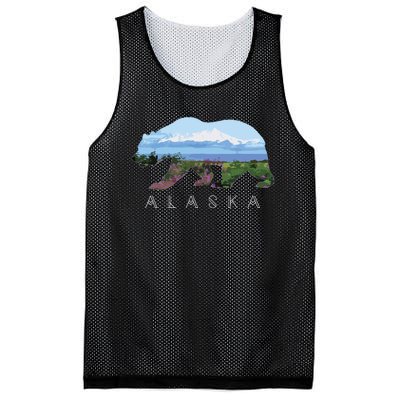 Alaskan Bear With Wildflowers Mountain Snow Mesh Reversible Basketball Jersey Tank