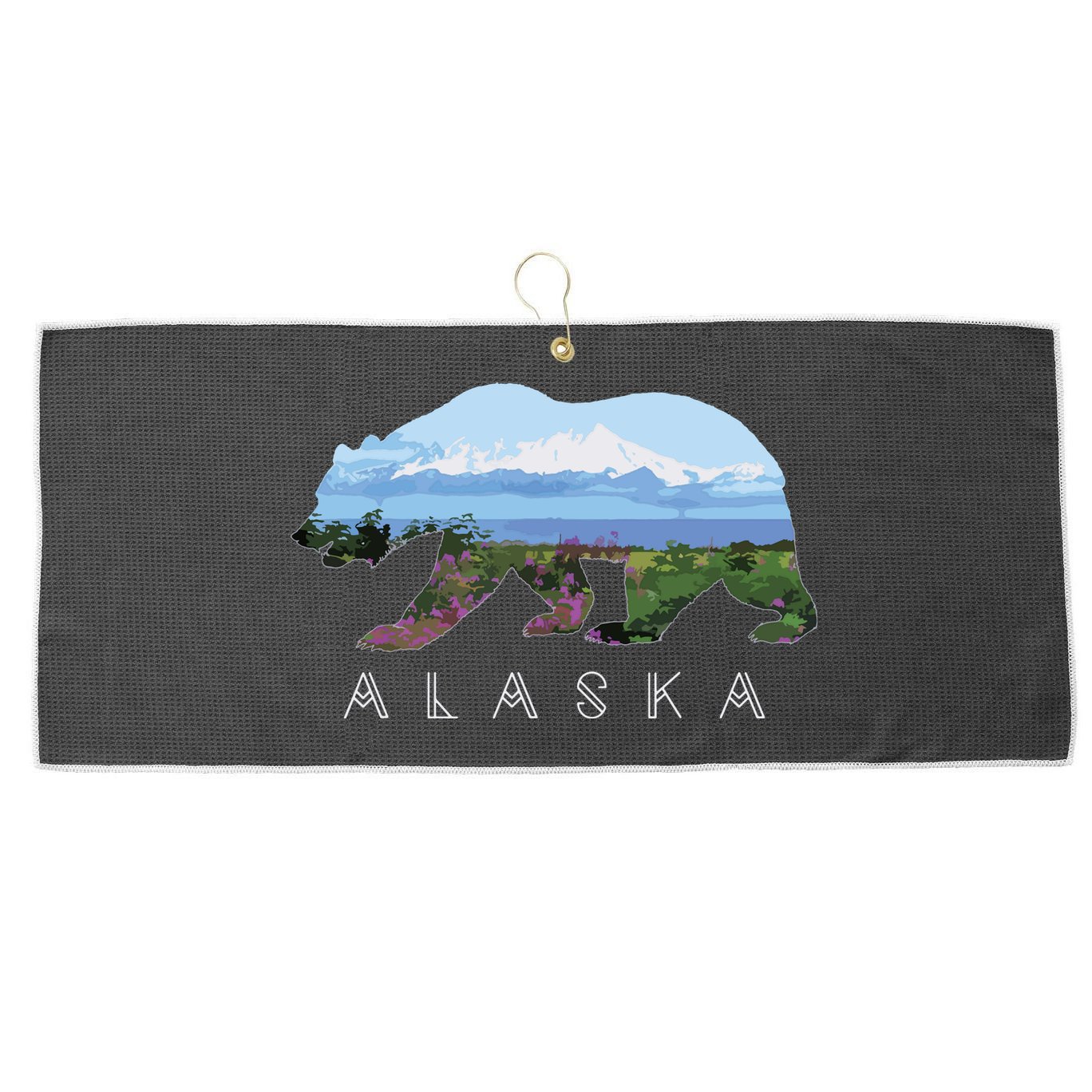 Alaskan Bear With Wildflowers Mountain Snow Large Microfiber Waffle Golf Towel