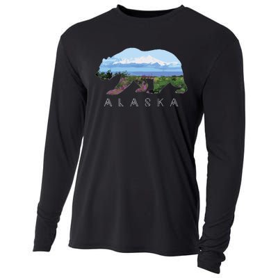 Alaskan Bear With Wildflowers Mountain Snow Cooling Performance Long Sleeve Crew