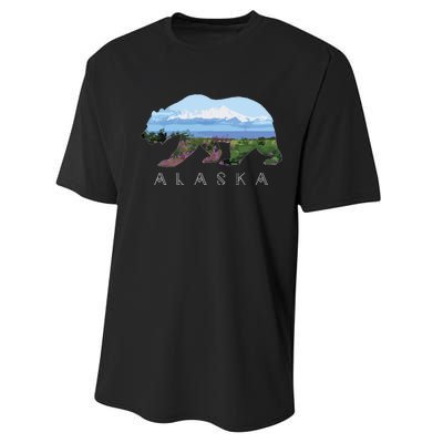 Alaskan Bear With Wildflowers Mountain Snow Performance Sprint T-Shirt