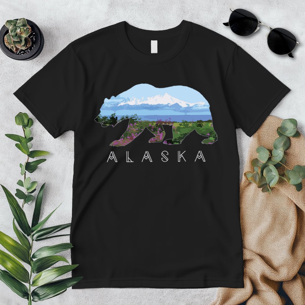 Alaskan Bear With Wildflowers Mountain Snow Premium T-Shirt