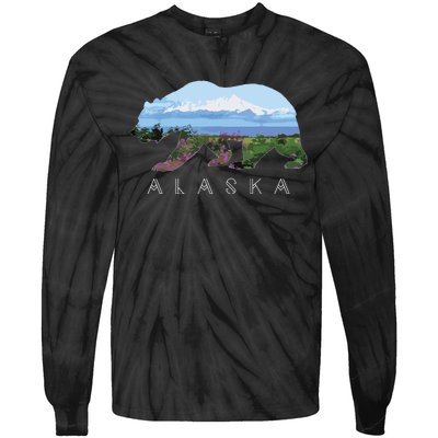 Alaskan Bear With Wildflowers Mountain Snow Tie-Dye Long Sleeve Shirt