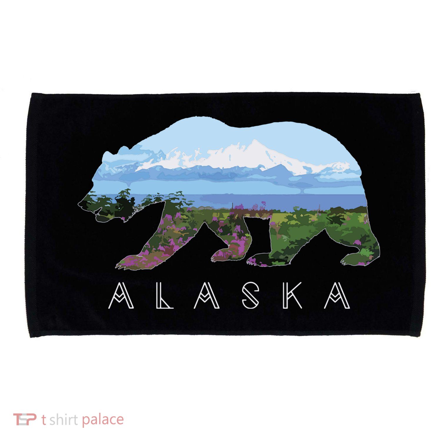 Alaskan Bear With Wildflowers Mountain Snow Microfiber Hand Towel