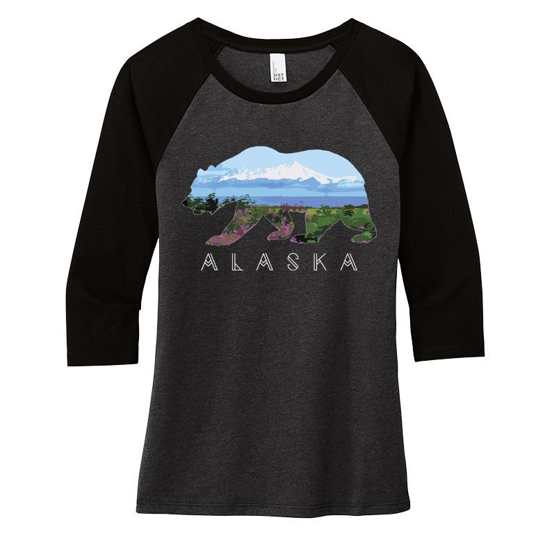 Alaskan Bear With Wildflowers Mountain Snow Women's Tri-Blend 3/4-Sleeve Raglan Shirt