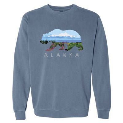 Alaskan Bear With Wildflowers Mountain Snow Garment-Dyed Sweatshirt