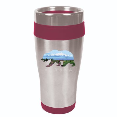 Alaskan Bear With Wildflowers Mountain Snow 16oz Travel Tumbler