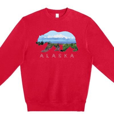 Alaskan Bear With Wildflowers Mountain Snow Premium Crewneck Sweatshirt