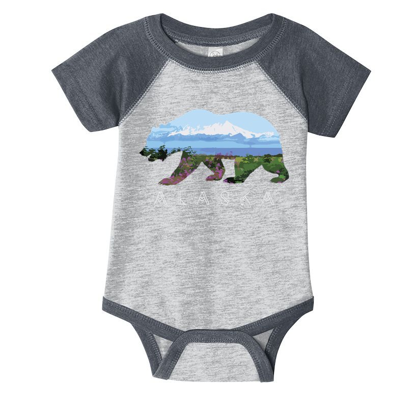 Alaskan Bear With Wildflowers Mountain Snow Infant Baby Jersey Bodysuit