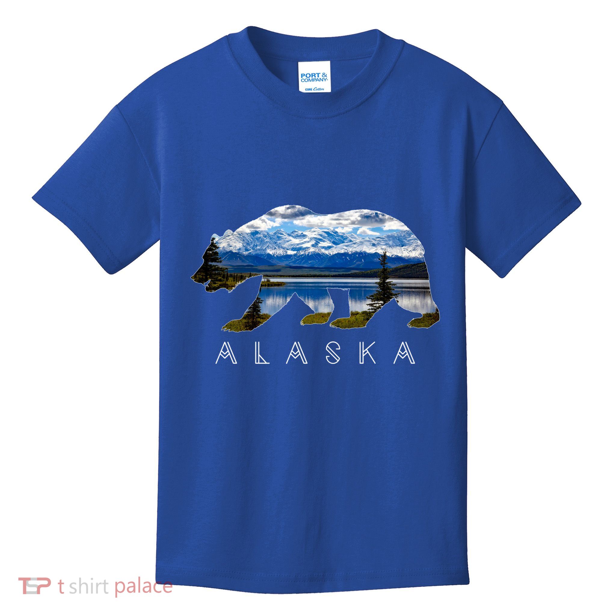 Alaskan Bear With Lake And Mountain Souvenir Meaningful Gift Kids T-Shirt
