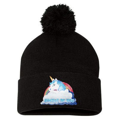 Always Be You Unicorn Rainbow Quote Pom Pom 12in Knit Beanie