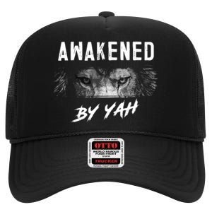 Awakened By Yah Hebrew Israelite Lion Of Judah Jewish High Crown Mesh Back Trucker Hat