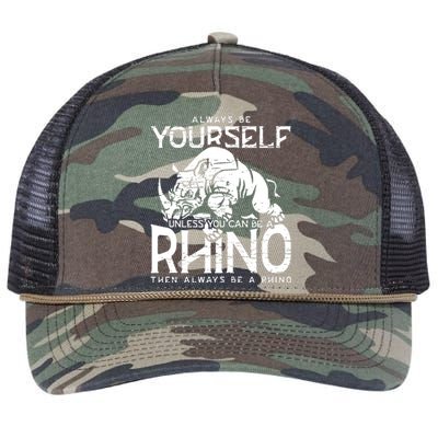 Always Be Yourself Unless Rhinoceros Zoology Rhino Lover Retro Rope Trucker Hat Cap