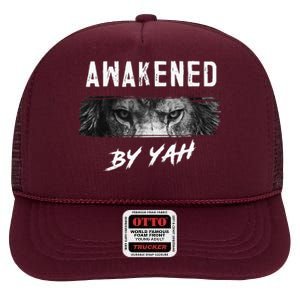 Awakened By Yah Hebrew Israelite Lion Of Judah Jewish High Crown Mesh Back Trucker Hat