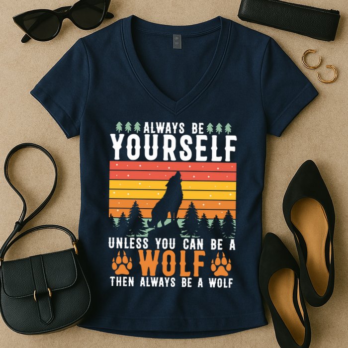 Always Be Yourself Unless You Can Be A Wolf Women's V-Neck T-Shirt