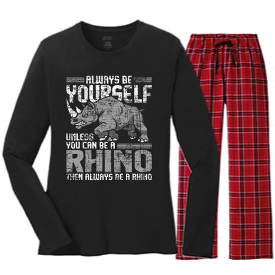 Always Be Yourself Unless Rhinoceros Zoology Rhino Lover Women's Long Sleeve Flannel Pajama Set 