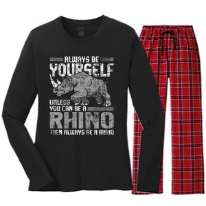 Always Be Yourself Unless Rhinoceros Zoology Women's Long Sleeve Flannel Pajama Set 