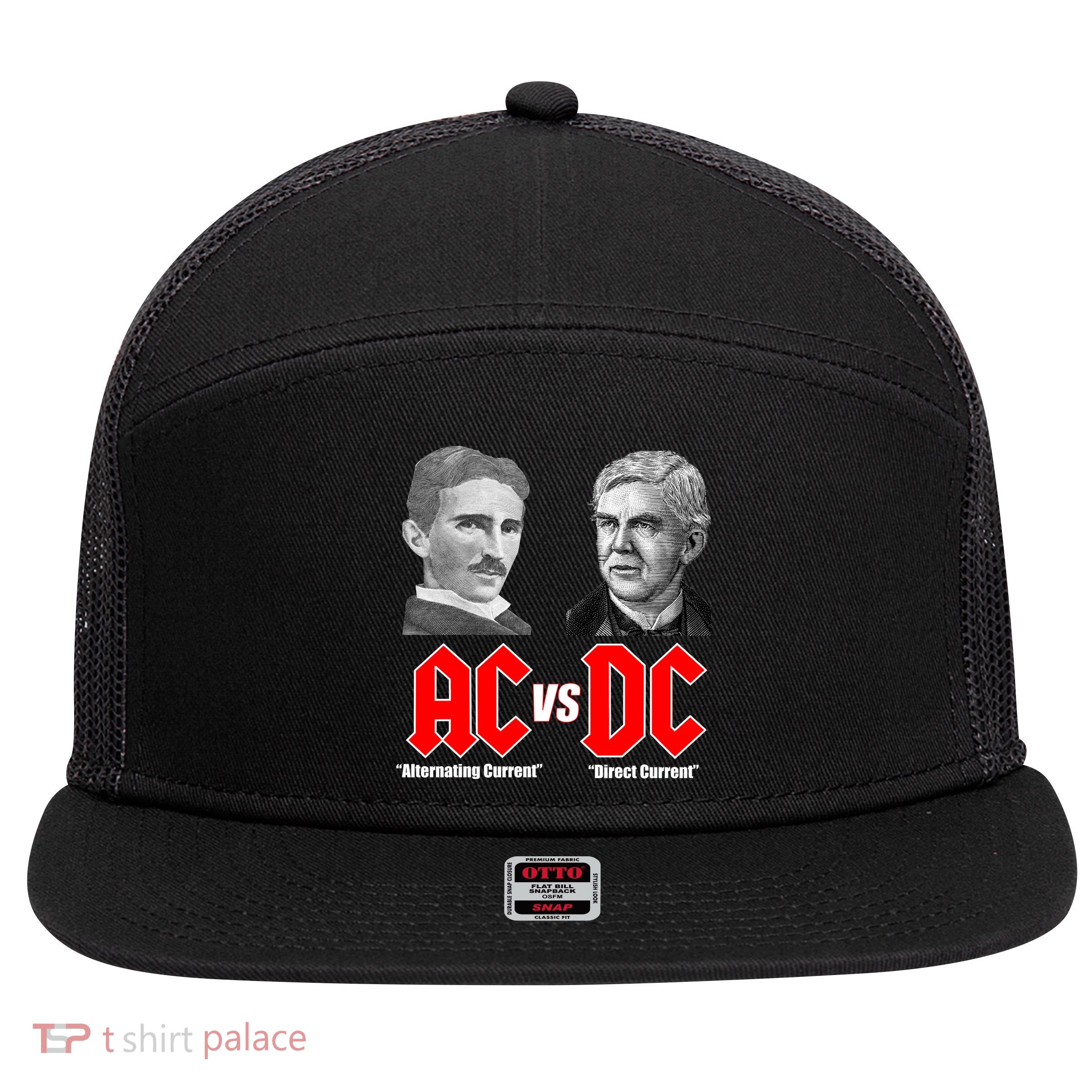 AC VS DC Thomas Edison Nikola Tesla 7 Panel Mesh Trucker Snapback Hat