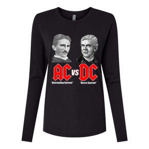 AC VS DC Thomas Edison Nikola Tesla Womens Cotton Relaxed Long Sleeve T-Shirt