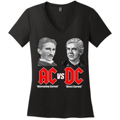 AC VS DC Thomas Edison Nikola Tesla Women's V-Neck T-Shirt