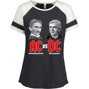 AC VS DC Thomas Edison Nikola Tesla Enza Ladies Jersey Colorblock Tee