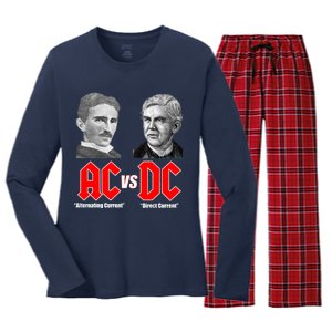 AC VS DC Thomas Edison Nikola Tesla Women's Long Sleeve Flannel Pajama Set 