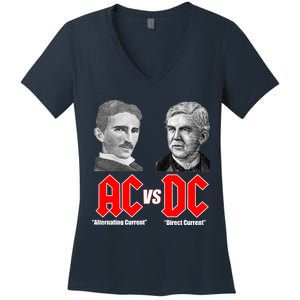 AC VS DC Thomas Edison Nikola Tesla Women's V-Neck T-Shirt