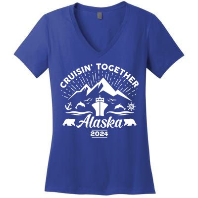 Alaska Cruise 2024 Family Friends Group Travel Matching Women's V-Neck T-Shirt