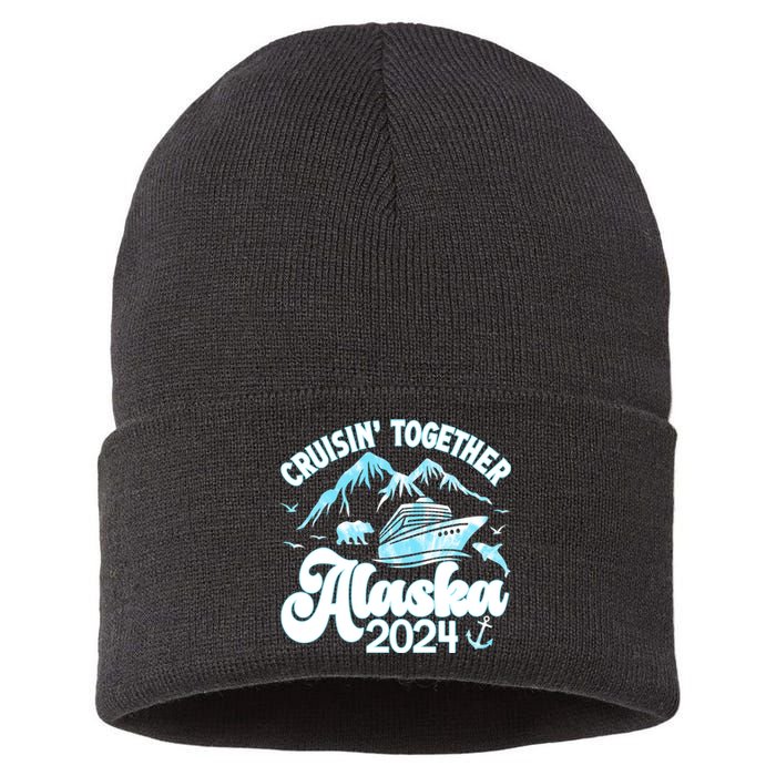 Alaska Cruise 2024 Retro Matching Family And Friends Group Sustainable Knit Beanie