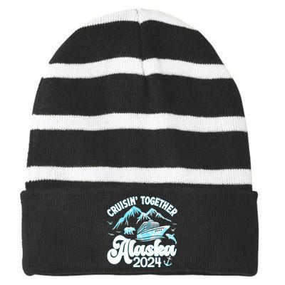 Alaska Cruise 2024 Retro Matching Family And Friends Group Striped Beanie with Solid Band