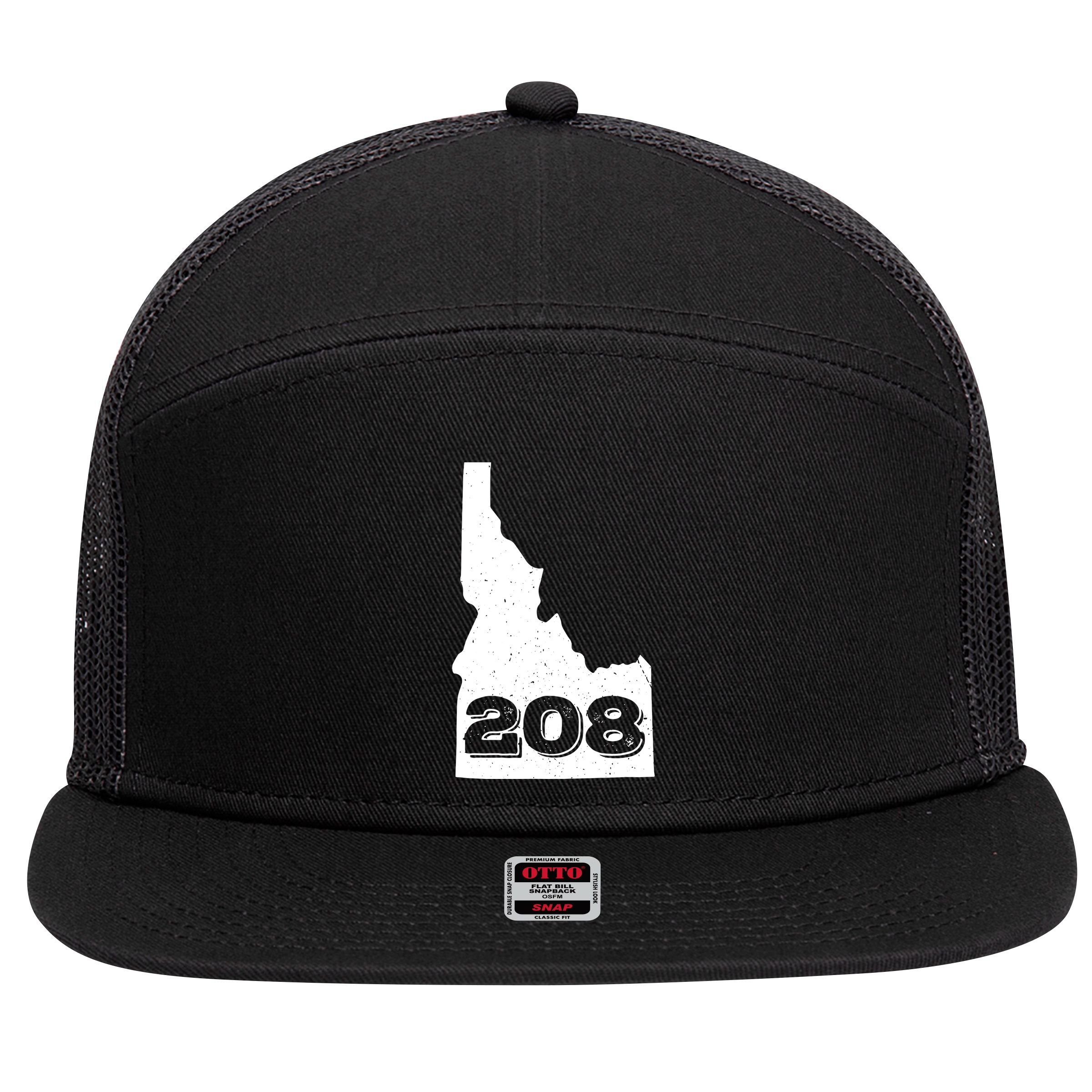 Area Code 208 Boise Idaho Funny Home State Gift 7 Panel Mesh Trucker Snapback Hat