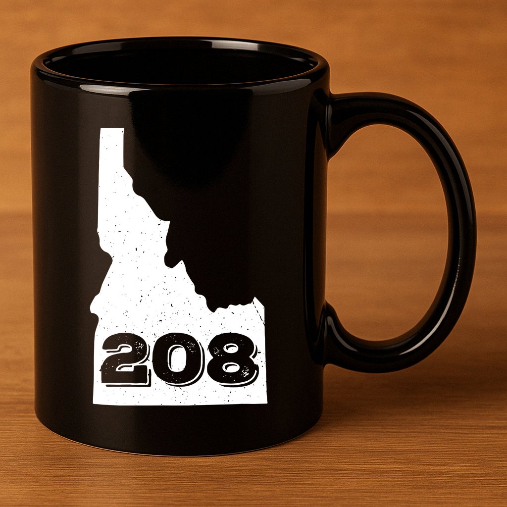 Area Code 208 Boise Idaho Funny Home State Gift 11oz C Handle Ceramic Mug