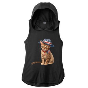 American Cat 4th Of July Cat Patriotic Cats Abyssinian Kitten Ladies PosiCharge Tri-Blend Wicking Draft Hoodie Tank