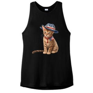 American Cat 4th Of July Cat Patriotic Cats Abyssinian Kitten Ladies PosiCharge Tri-Blend Wicking Tank