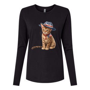 American Cat 4th Of July Cat Patriotic Cats Abyssinian Kitten Womens Cotton Relaxed Long Sleeve T-Shirt