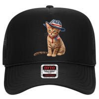 American Cat 4th Of July Cat Patriotic Cats Abyssinian Kitten High Crown Mesh Back Trucker Hat