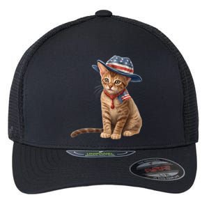 American Cat 4th Of July Cat Patriotic Cats Abyssinian Kitten Flexfit Unipanel Trucker Cap