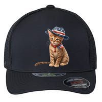 American Cat 4th Of July Cat Patriotic Cats Abyssinian Kitten Flexfit Unipanel Trucker Cap