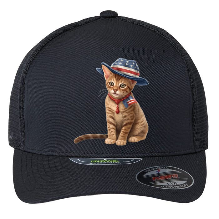 American Cat 4th Of July Cat Patriotic Cats Abyssinian Kitten Flexfit Unipanel Trucker Cap