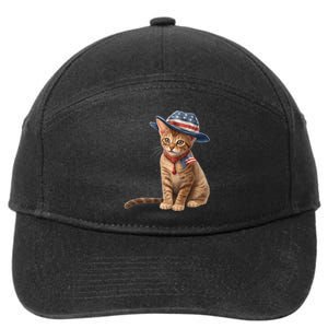 American Cat 4th Of July Cat Patriotic Cats Abyssinian Kitten 7-Panel Snapback Hat