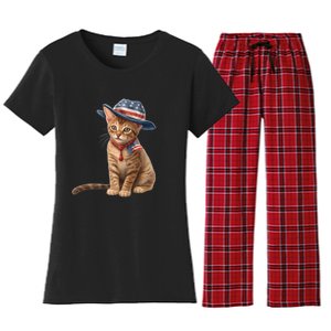 American Cat 4th Of July Cat Patriotic Cats Abyssinian Kitten Women's Flannel Pajama Set