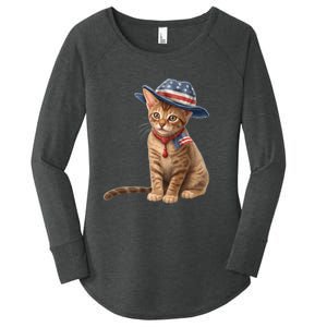 American Cat 4th Of July Cat Patriotic Cats Abyssinian Kitten Women's Perfect Tri Tunic Long Sleeve Shirt