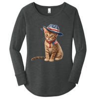 American Cat 4th Of July Cat Patriotic Cats Abyssinian Kitten Women's Perfect Tri Tunic Long Sleeve Shirt