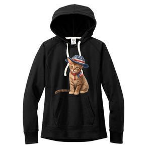 American Cat 4th Of July Cat Patriotic Cats Abyssinian Kitten Women's Fleece Hoodie