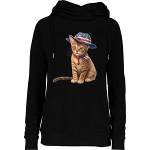 American Cat 4th Of July Cat Patriotic Cats Abyssinian Kitten Womens Funnel Neck Pullover Hood