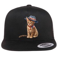 American Cat 4th Of July Cat Patriotic Cats Abyssinian Kitten Flat Bill Trucker Hat